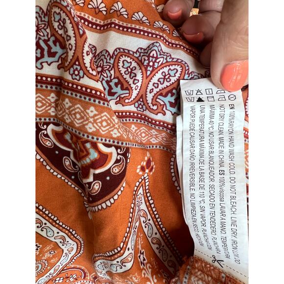 Forever 21 Orange Print Tiered Maxi SunDress Sz Medium Summer vacation coquette - Picture 3 of 4